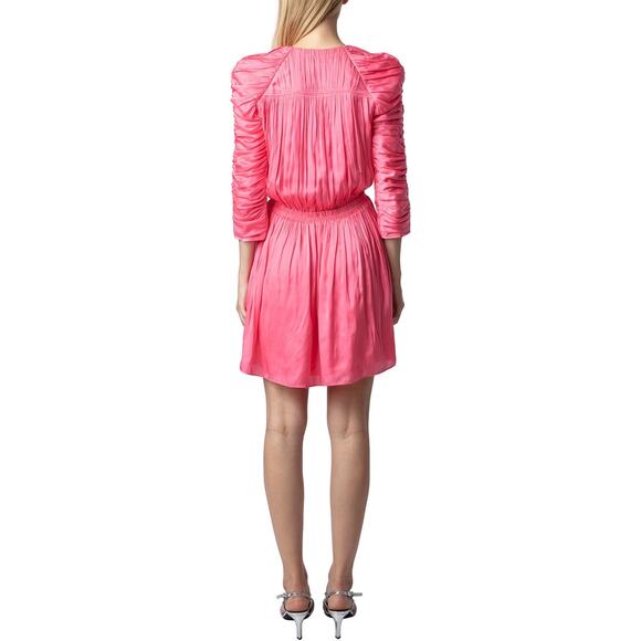 Zadig & Voltaire Realine Satin Mini Dress Pink Ruched Party Style NWT $798 - Picture 2 of 8